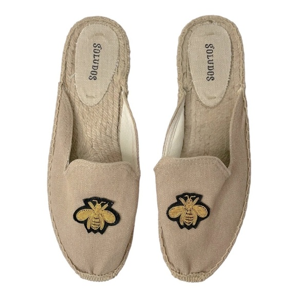 ASOS Soludos Beige Espadrille Mules With Bee Embroidery SIZE 9.5 - Picture 5 of 9